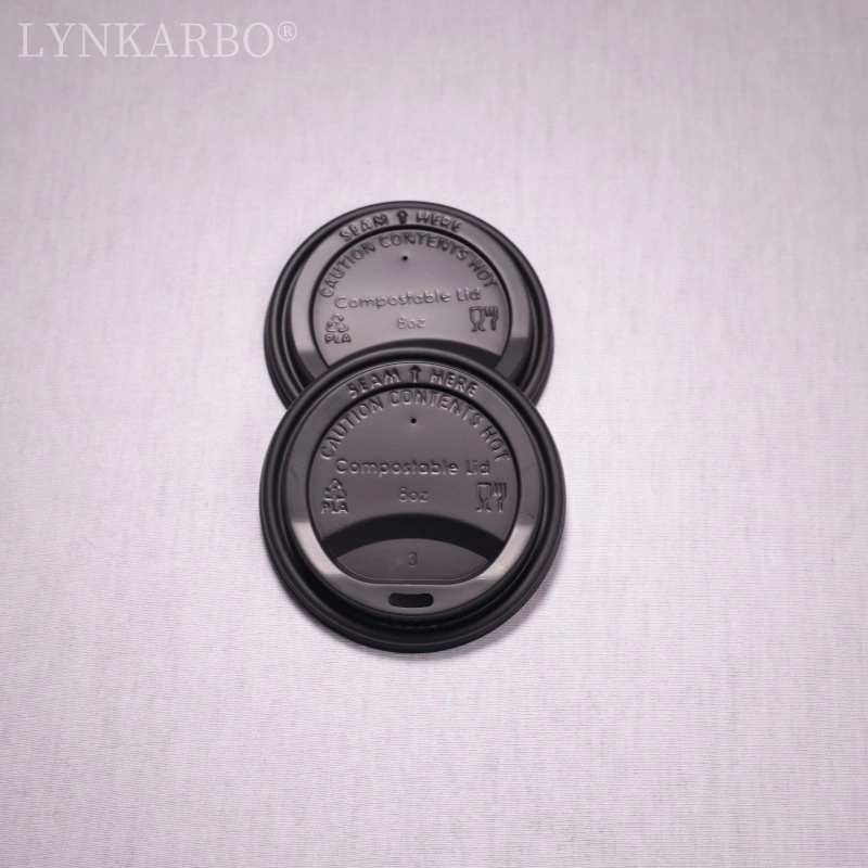 Couvercle de tasse noir à boisson directe CPLA 80 mm